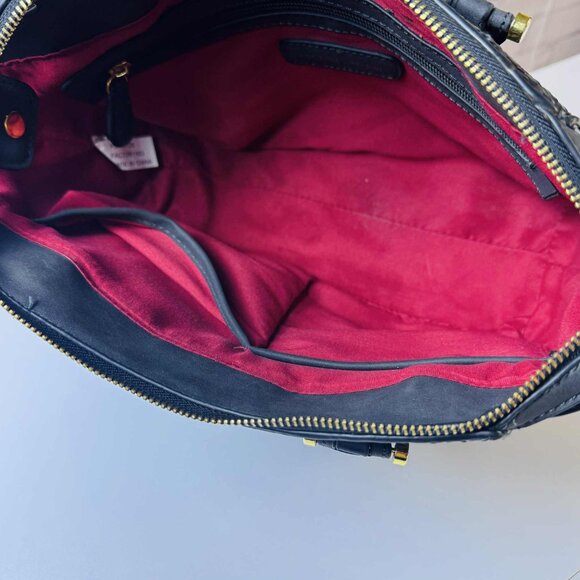 Adrienne Vittadini Black Woven Satchel Handbag with Gold Hardware - Picture 9 of 12